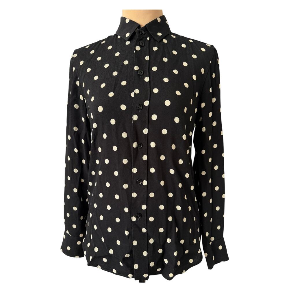 Saint Laurent Paris Classic Collar Crepe Polka Dot Shirt FR36 '15 Hedi Slimane